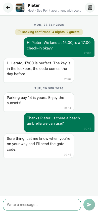 Chat between a guest and a host